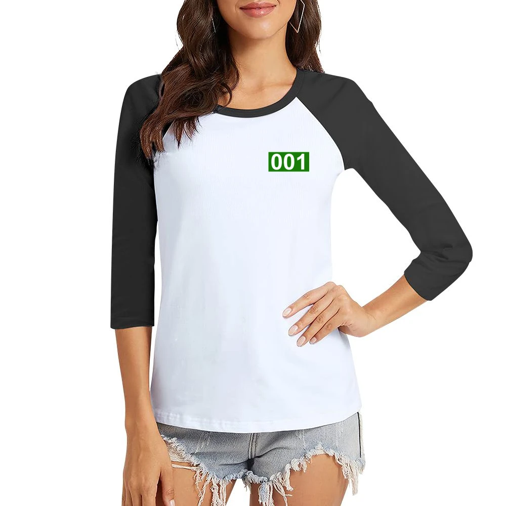 001 Squid Game Player Halloween Costume Women Ladies 3-4 Sleeve T-Shirt