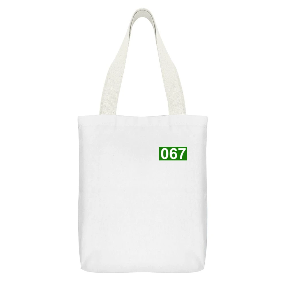067 Squid Game Player Halloween Costume White Canvas Tote Shopping Bag With Interior Pocket