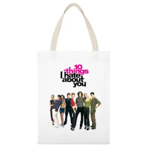 10 Things I Hate About You Fun Popular 90s Vintage Movie Poster Graphi White Canvas Tote Shopping Bag