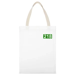 218 Squid Game Player White Canvas Tote Shopping Bag