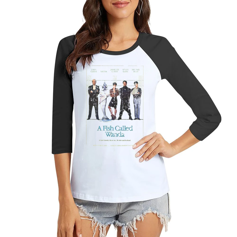 A Fish Called Wanda Movie Poster Retro Aged Look Women Ladies 3-4 Sleeve T-Shirt