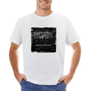 ACDC Back In Black Album Cover Distressed Image Asian Size Men T-Shirt