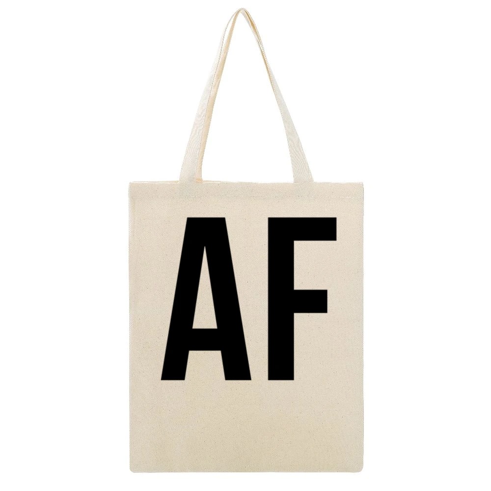 AF Fun Popular Slang As Fuck Graphic Tee Shirt Beige Canvas Tote Shopping Bag