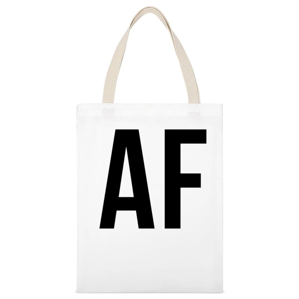 AF Fun Popular Slang As Fuck Graphic Tee Shirt White Canvas Tote Shopping Bag