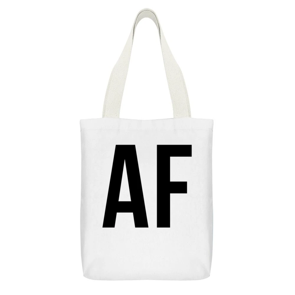 AF Fun Popular Slang As Fuck Graphic Tee Shirt White Canvas Tote Shopping Bag With Interior Pocket