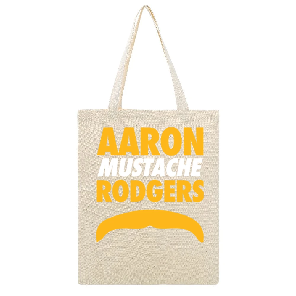 Aaron Rodgers Mustache Green Bay Football Funny Beige Canvas Tote Shopping Bag