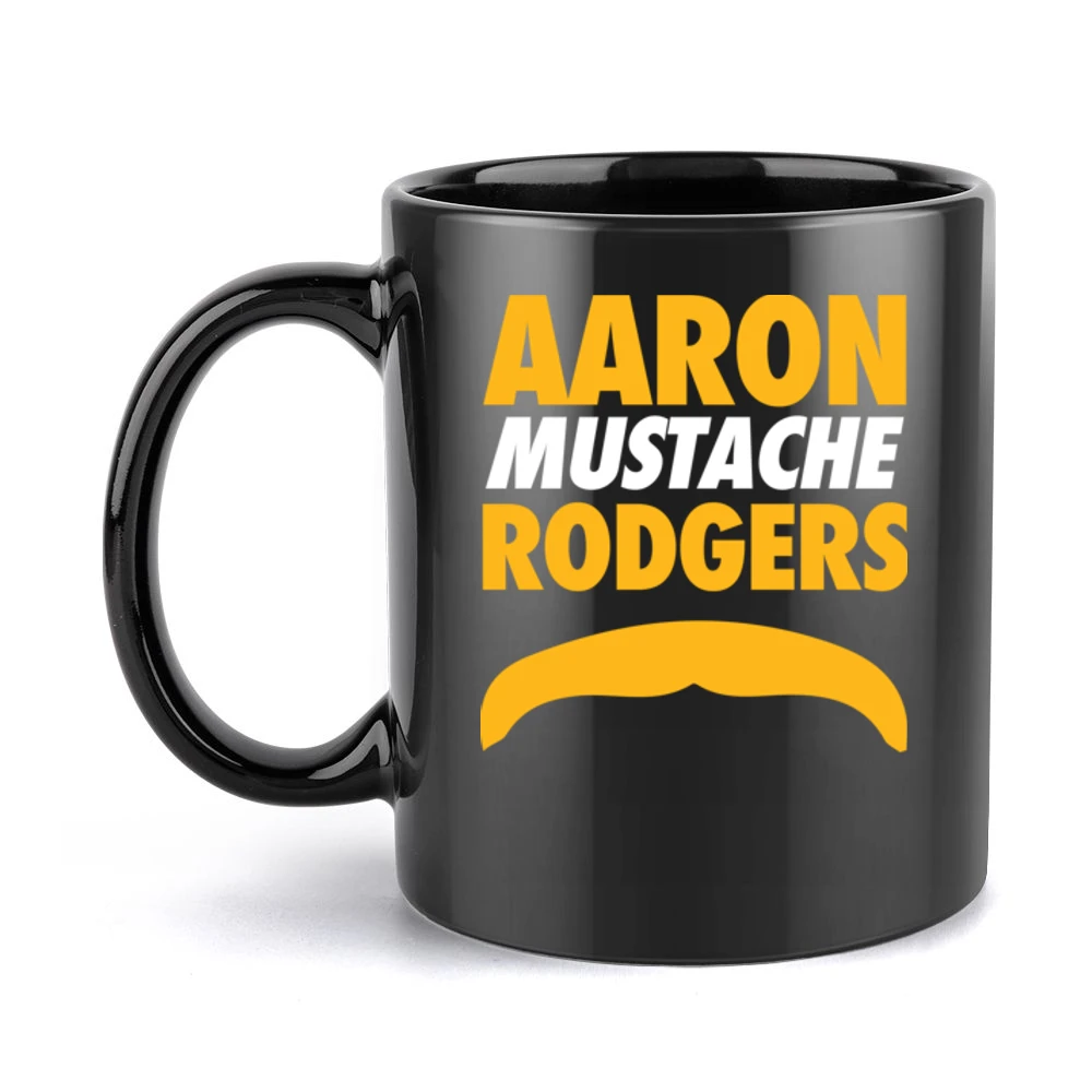 Aaron Rodgers Mustache Green Bay Football Funny Black Mug
