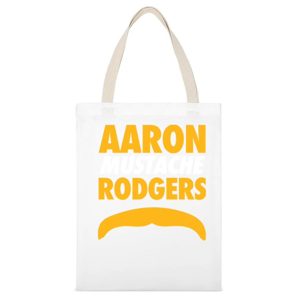 Aaron Rodgers Mustache Green Bay Football Funny White Canvas Tote Shopping Bag