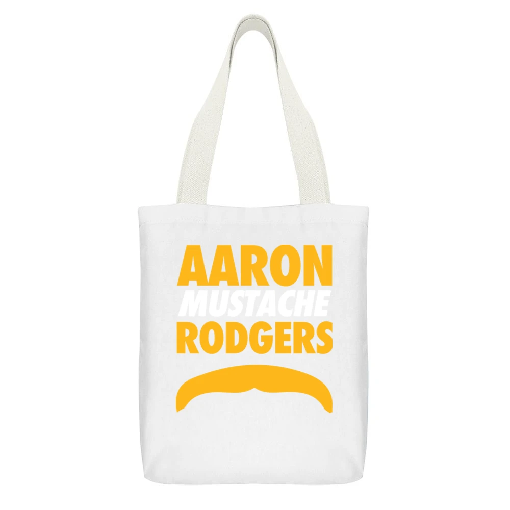 Aaron Rodgers Mustache Green Bay Football Funny White Canvas Tote Shopping Bag With Interior Pocket