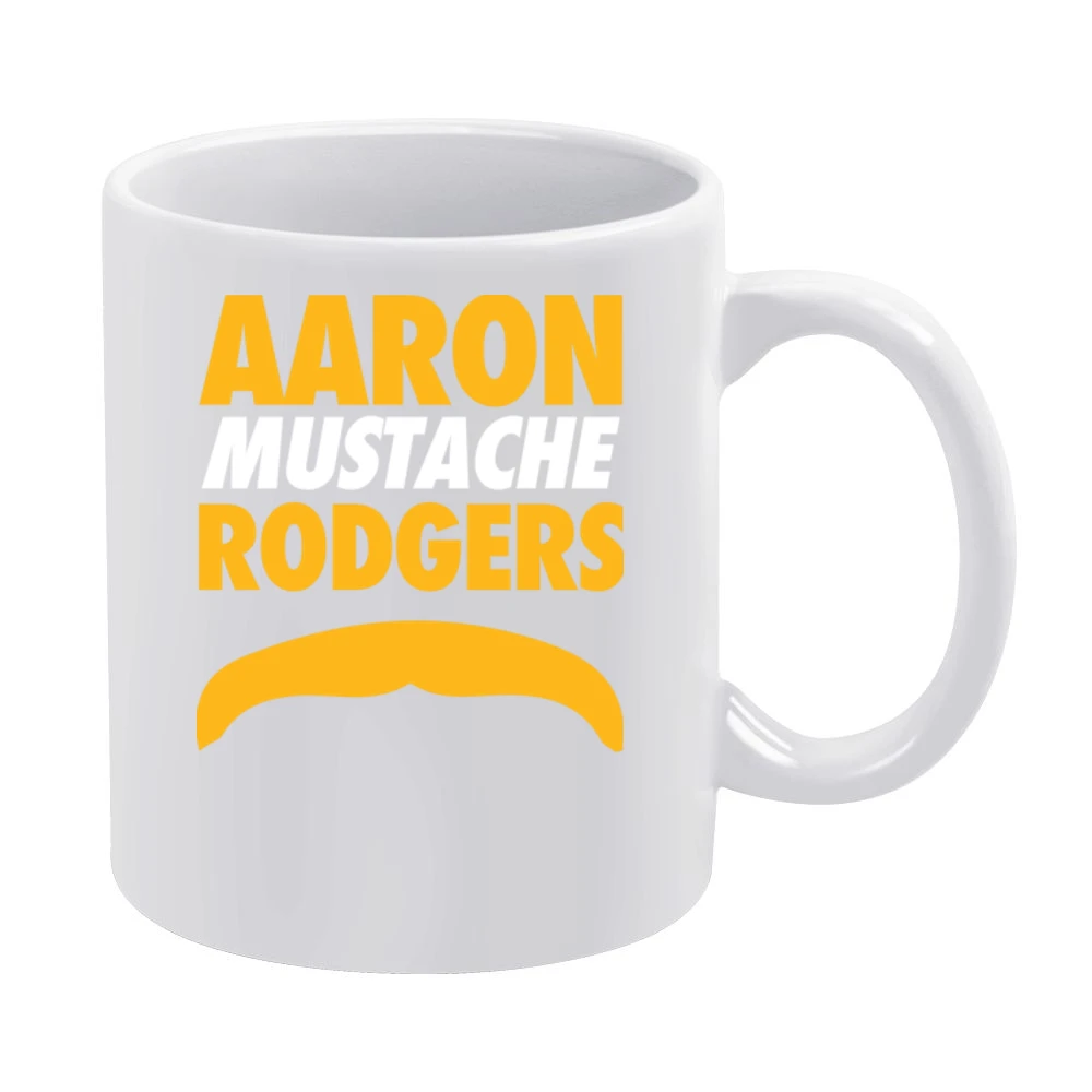Aaron Rodgers Mustache Green Bay Football Funny White Mug