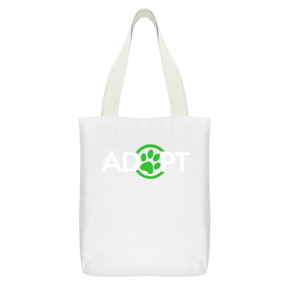 Adopt Fun Dog Cat Lover Kate Upton Rescue White Canvas Tote Shopping Bag With Interior Pocket