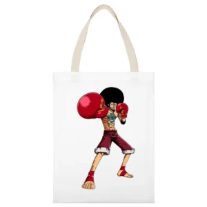 Afro Monkey D Luffy White Canvas Tote Shopping Bag
