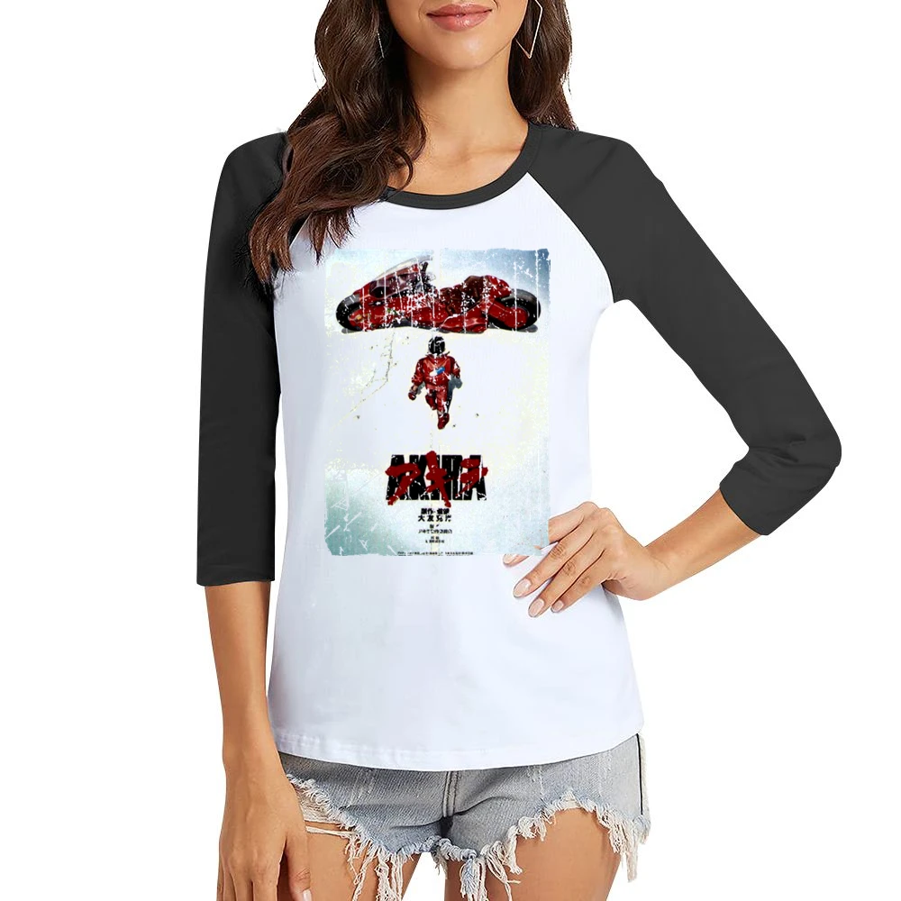 Akira Movie Poster Retro Aged Look Women Ladies 3-4 Sleeve T-Shirt