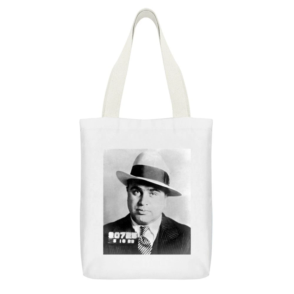 Al Capone Mugshot Tshirt (all styles and colors available) White Canvas Tote Shopping Bag With Interior Pocket