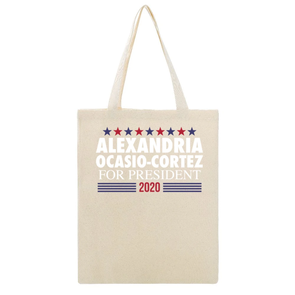 Alexandria Ocasio Cortez For President 2020 Female Democrat American P Beige Canvas Tote Shopping Bag