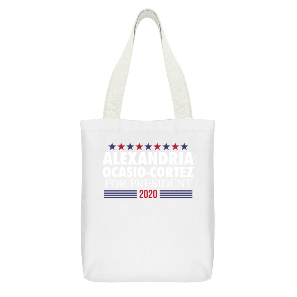Alexandria Ocasio Cortez For President 2020 Female Democrat American P White Canvas Tote Shopping Bag With Interior Pocket