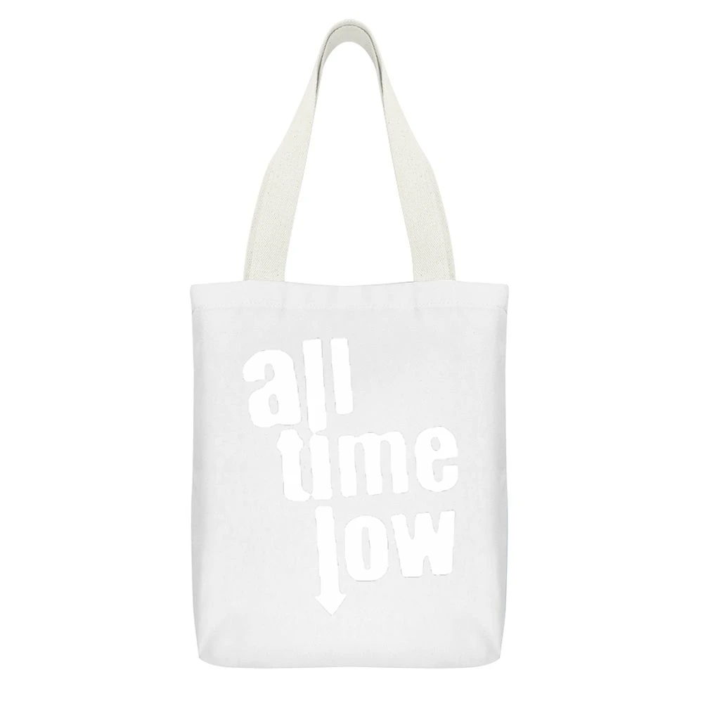All Time Low White Canvas Tote Shopping Bag With Interior Pocket