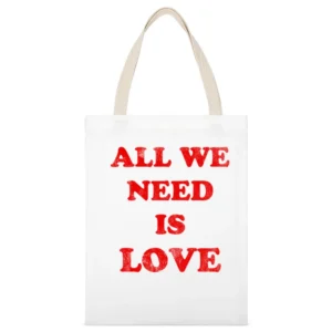 All We Need Is Love Fun Cool Vintage Style Distressed Graphic 80s T Sh White Canvas Tote Shopping Bag