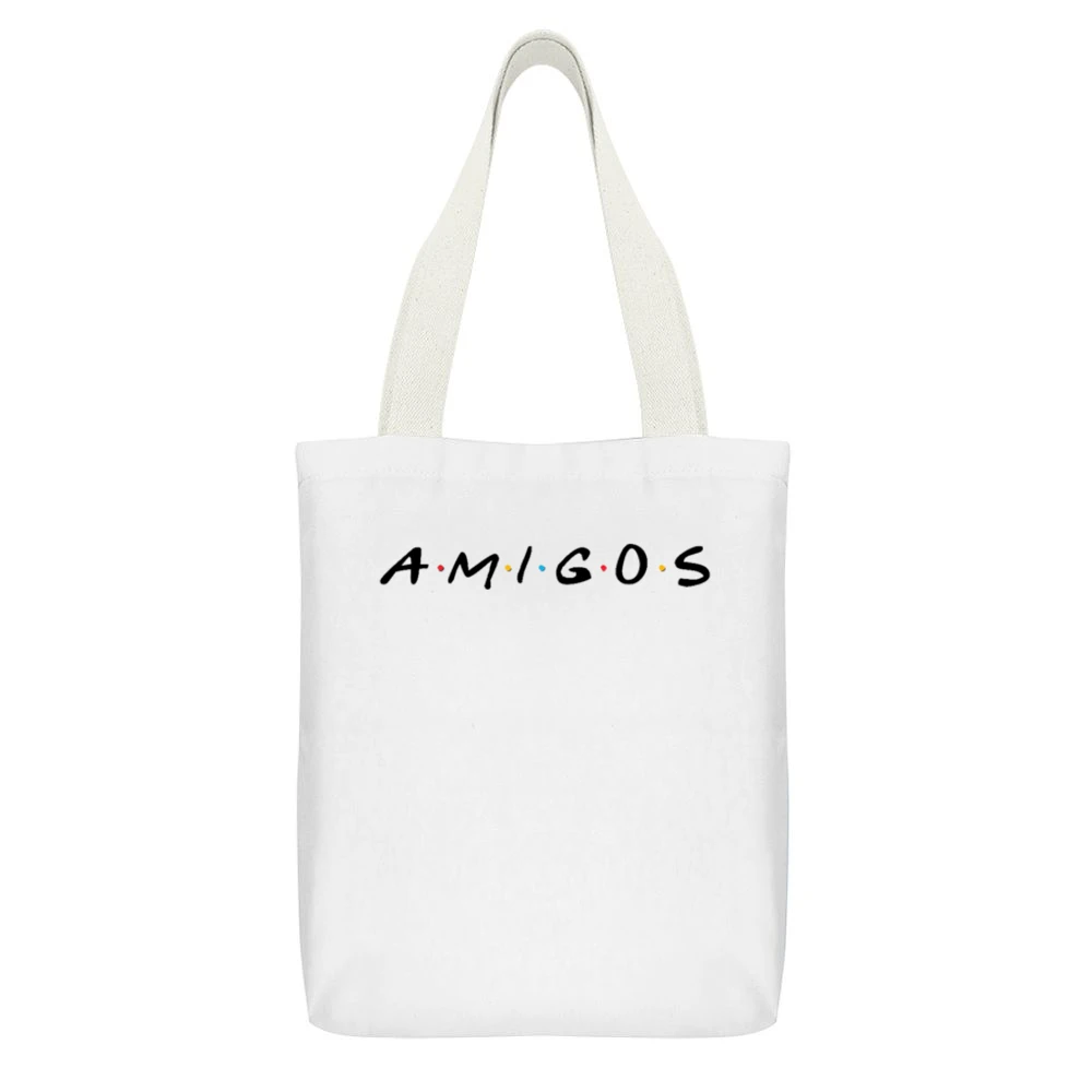 Amigos Fun Cool Spanish Friends Popular Tv Show Sitcom Graphic Tee Shi White Canvas Tote Shopping Bag With Interior Pocket