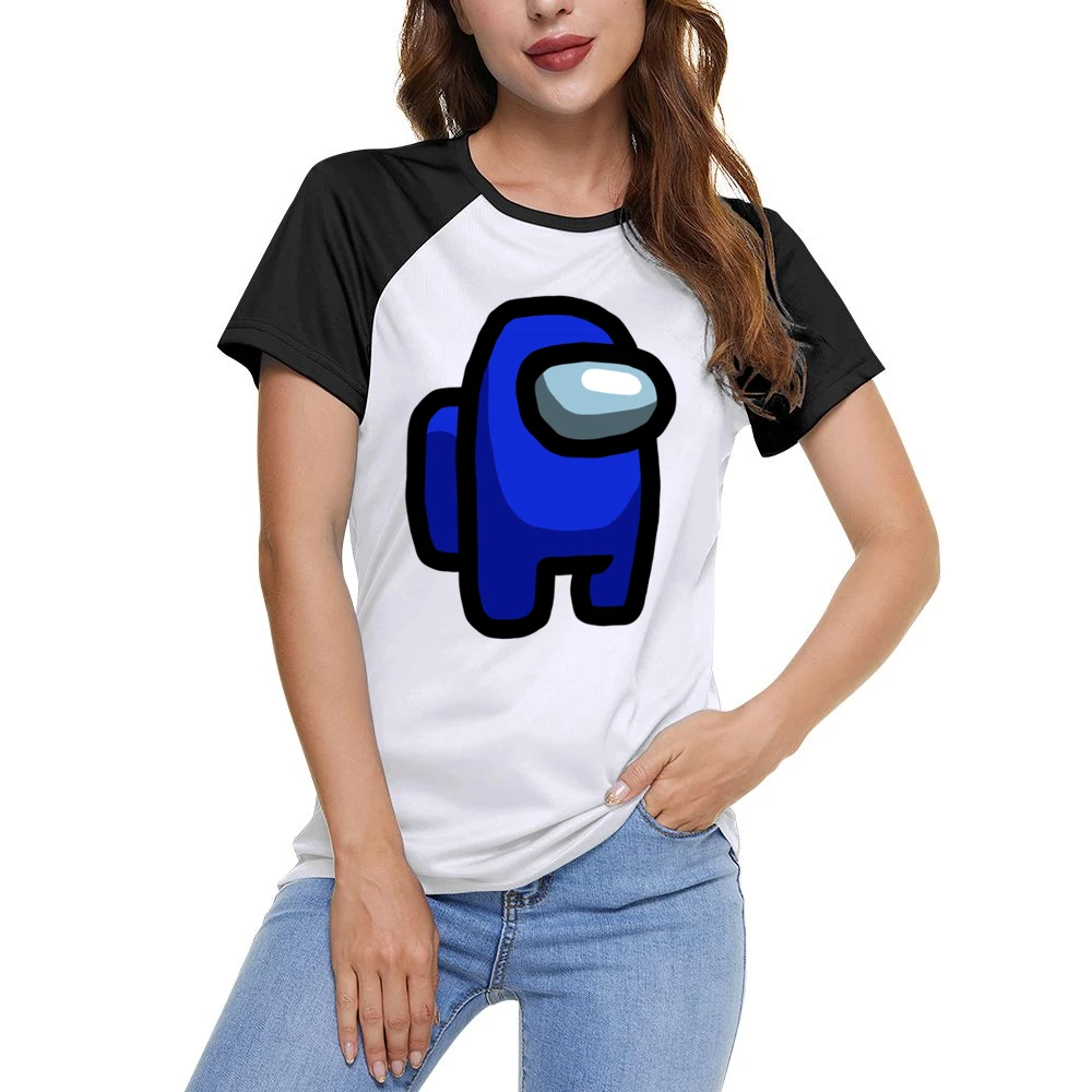 Among Us Blue Character Fun Video Game Fan Women Ladies Short Sleeve T-Shirt