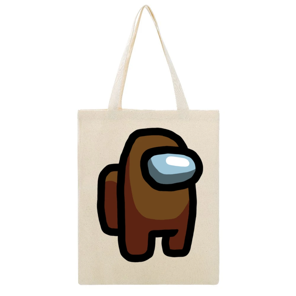 Among Us Brown Character Fun Video Game Fan Beige Canvas Tote Shopping Bag