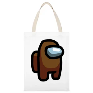 Among Us Brown Character Fun Video Game Fan White Canvas Tote Shopping Bag