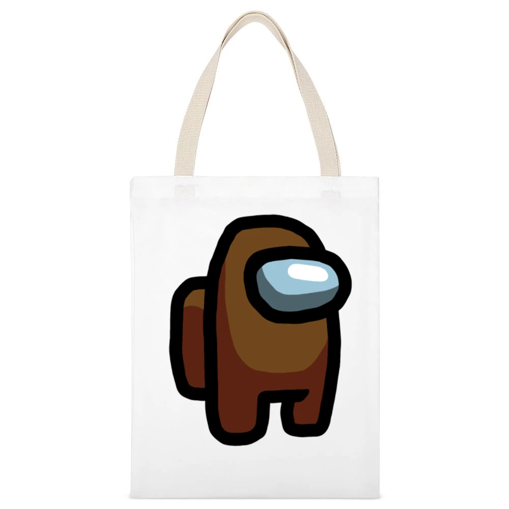 Among Us Brown Character Fun Video Game Fan White Canvas Tote Shopping Bag