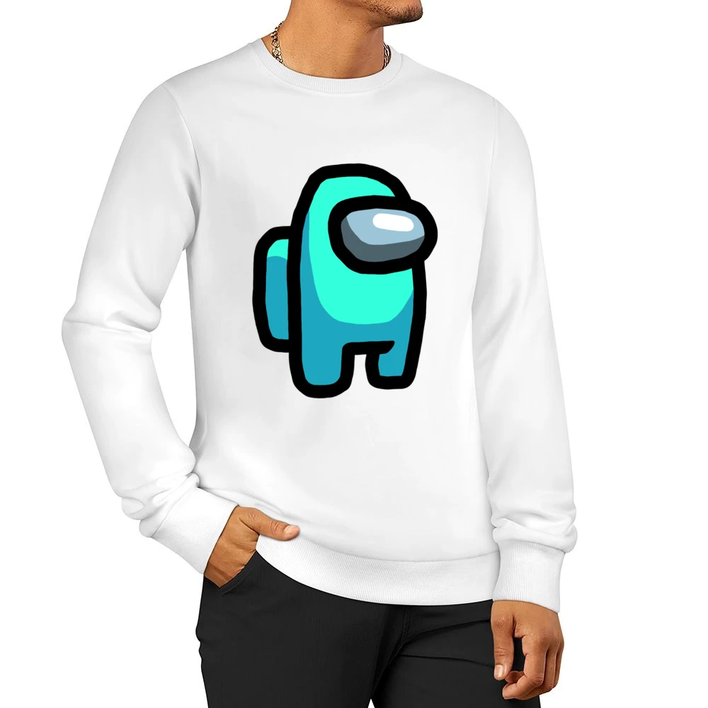 Among Us Cyan Character Fun Video Game Fan Men Pullover Sweatshirt