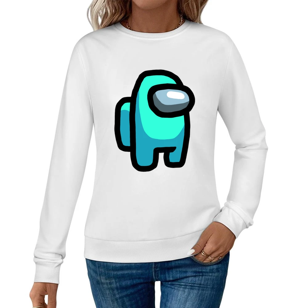 Among Us Cyan Character Fun Video Game Fan Women Pullover Sweatshirt