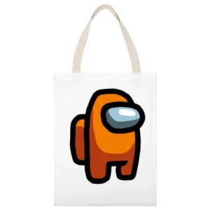 Among Us Orange Character Fun Video Game Fan White Canvas Tote Shopping Bag