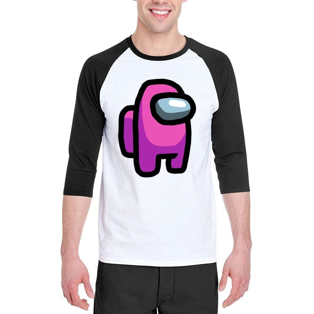 Among Us Pink Character Fun Video Game Fan Men 3/4 Sleeve T-Shirt