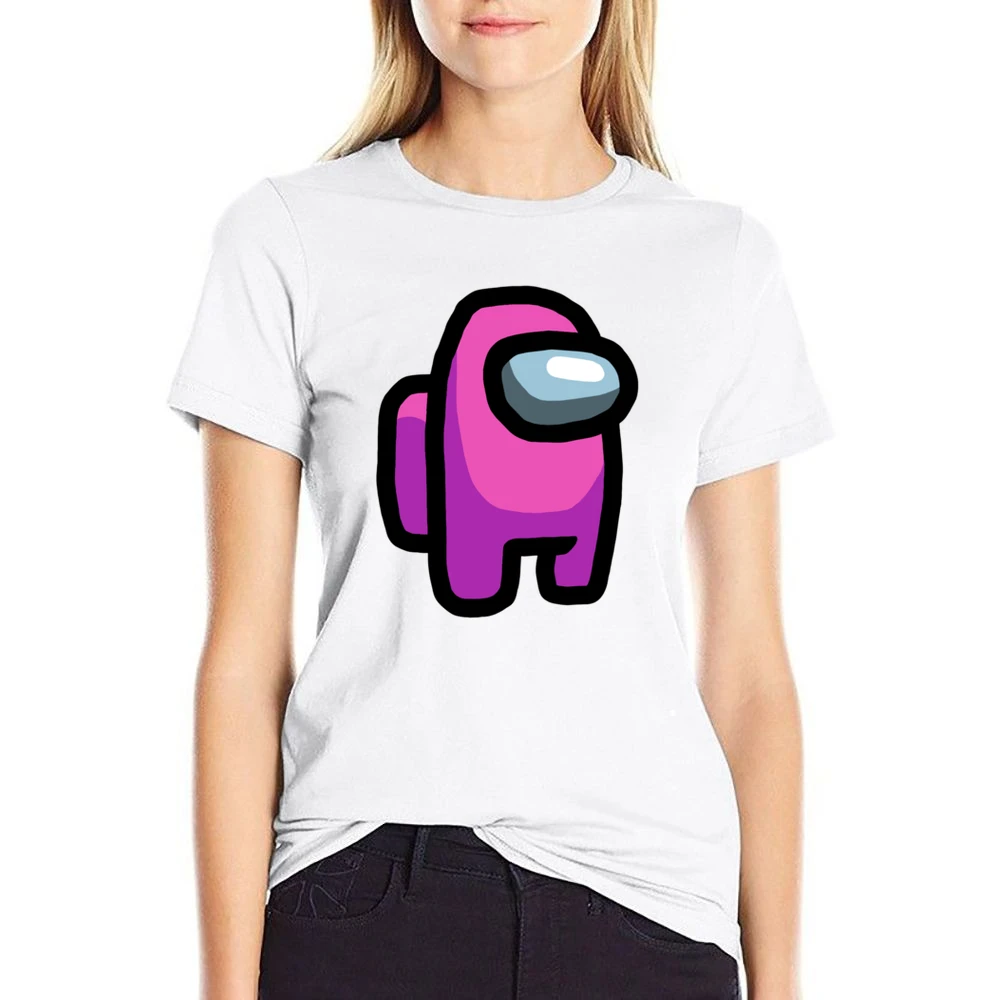 Among Us Pink Character Fun Video Game Fan US Size Women Ladies T-shirt