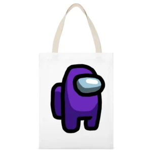 Among Us Purple Character Fun Video Game Fan White Canvas Tote Shopping Bag
