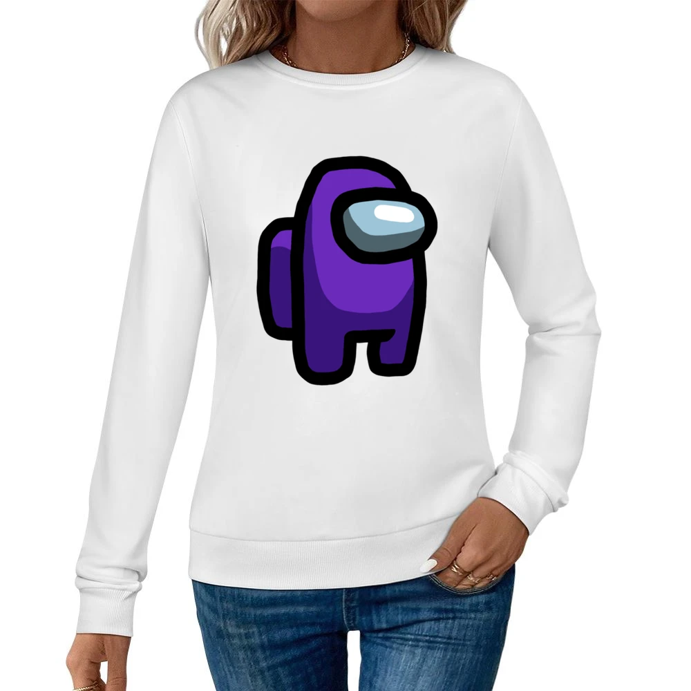Among Us Purple Character Fun Video Game Fan Women Pullover Sweatshirt
