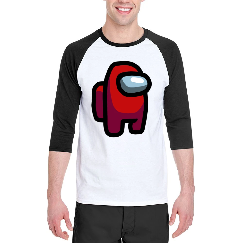 Among Us Red Character Fun Video Game Fan Men 3/4 Sleeve T-Shirt