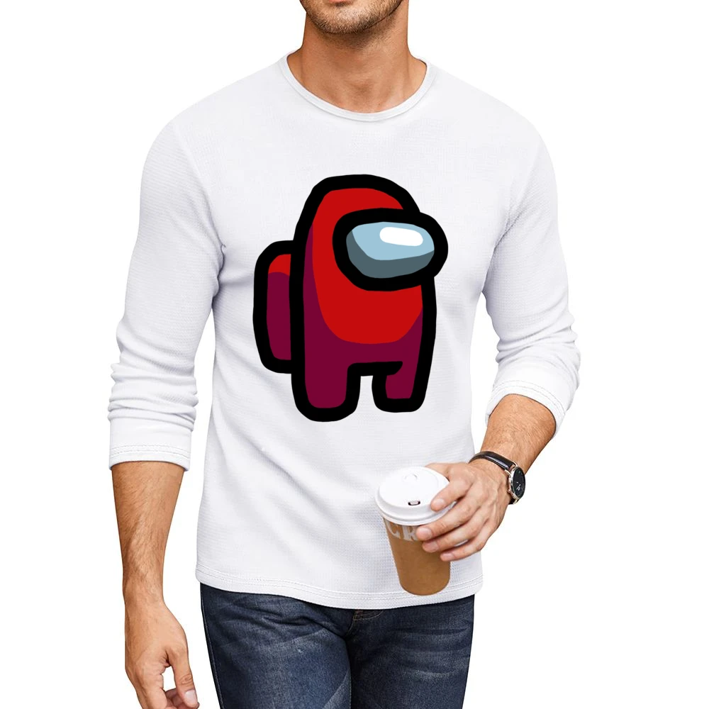 Among Us Red Character Fun Video Game Fan Men CrewNeck Long Sleeve T-Shirt