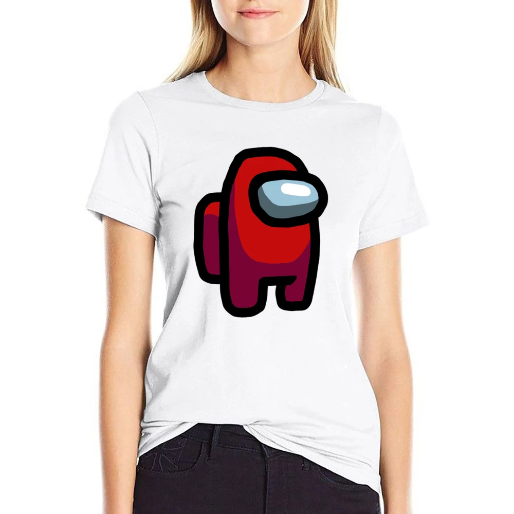 Among Us Red Character Fun Video Game Fan US Size Women Ladies T-shirt