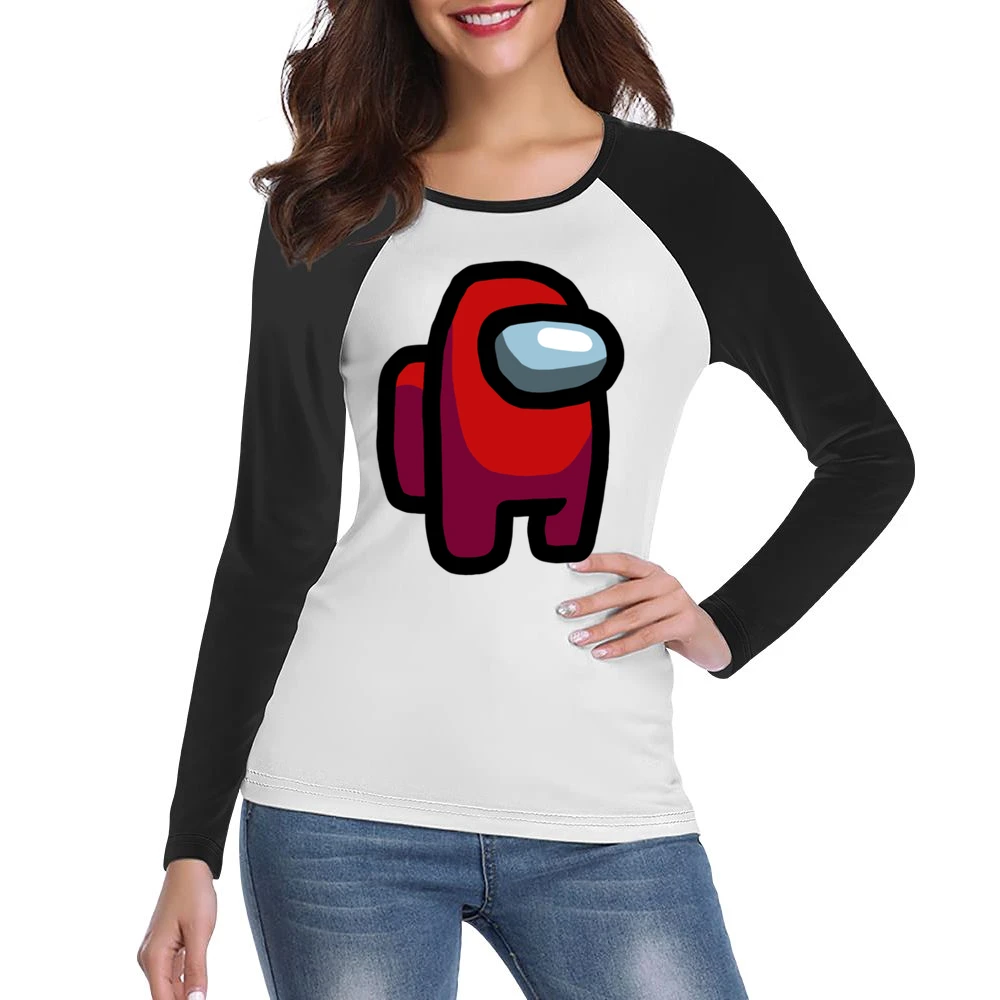 Among Us Red Character Fun Video Game Fan Women Ladies Long Sleeve T-Shirt