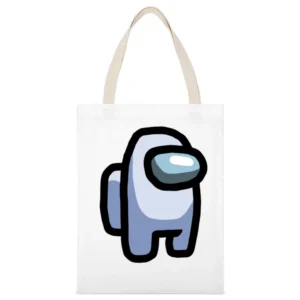 Among Us White Character Fun Video Game Fan White Canvas Tote Shopping Bag
