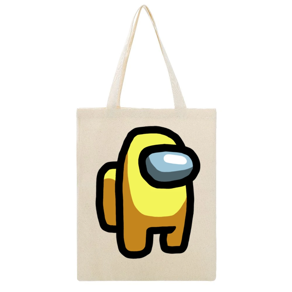 Among Us Yellow Character Fun Video Game Fan Beige Canvas Tote Shopping Bag