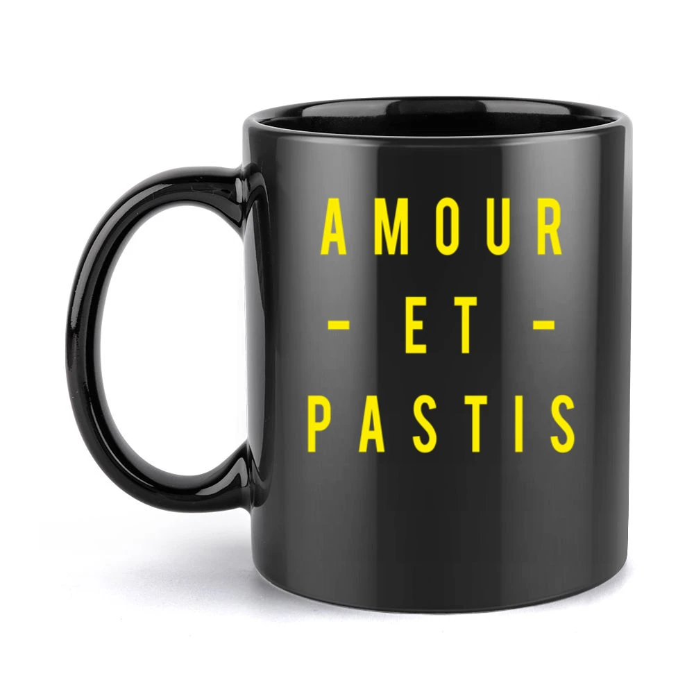 Amour Et Pastis Fun Love French Graphic Tee Shirt Black Mug