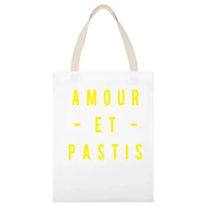 Amour Et Pastis Fun Love French Graphic Tee Shirt White Canvas Tote Shopping Bag