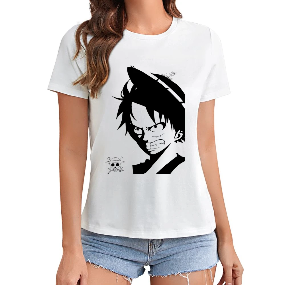 Angry Monkey D Lufffy One Piece straw hat pirates Asian Size Women Ladies T-shirt