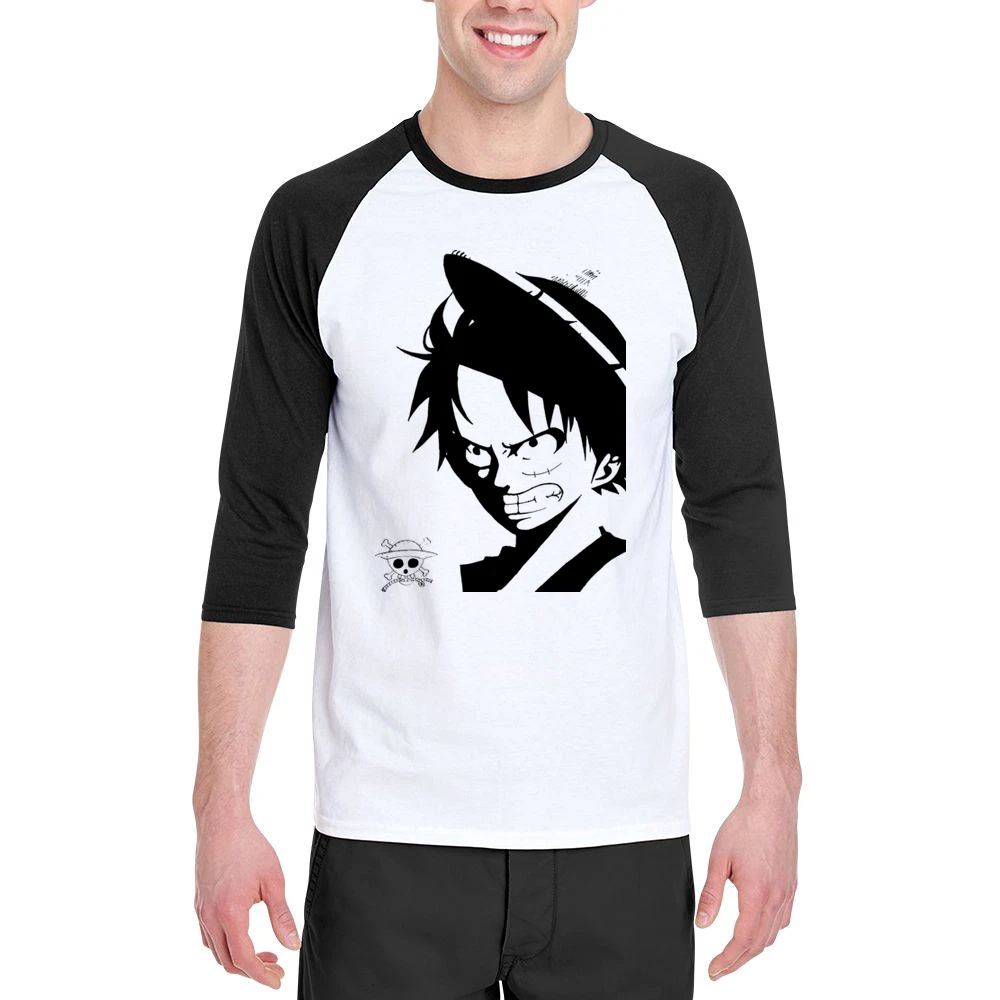 Angry Monkey D Lufffy One Piece straw hat pirates Men 3/4 Sleeve T-Shirt