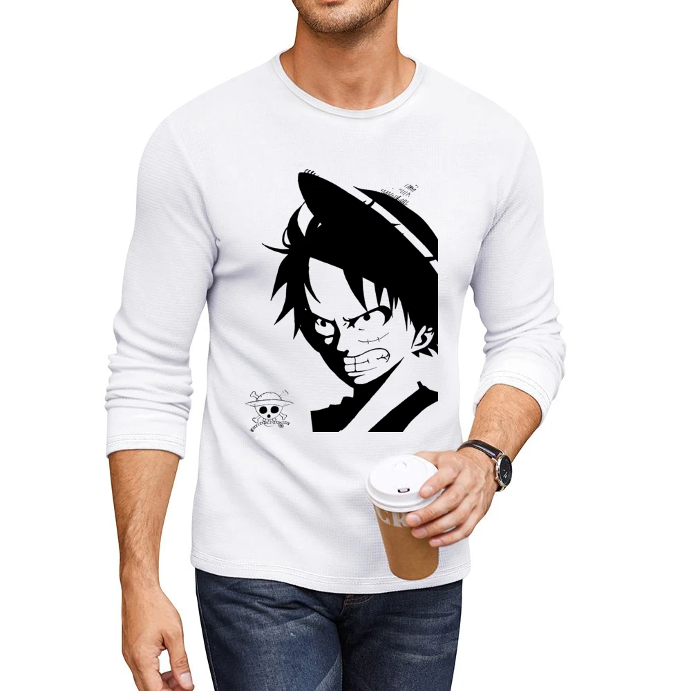 Angry Monkey D Lufffy One Piece straw hat pirates Men CrewNeck Long Sleeve T-Shirt