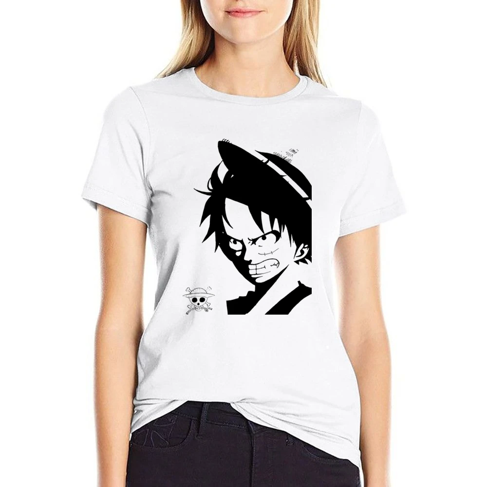 Angry Monkey D Lufffy One Piece straw hat pirates US Size Women Ladies T-shirt