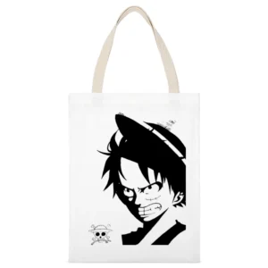Angry Monkey D Lufffy One Piece straw hat pirates White Canvas Tote Shopping Bag