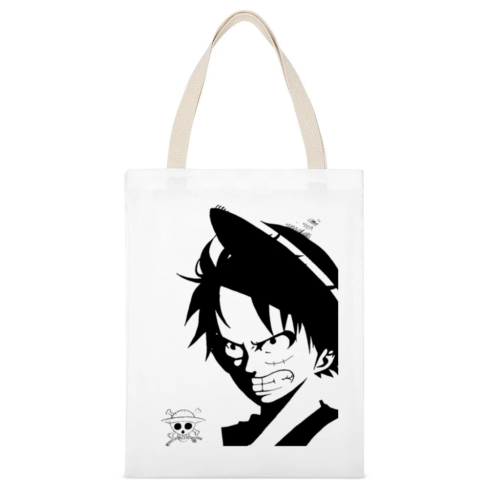 Angry Monkey D Lufffy One Piece straw hat pirates White Canvas Tote Shopping Bag