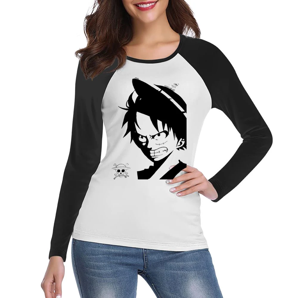 Angry Monkey D Lufffy One Piece straw hat pirates Women Ladies Long Sleeve T-Shirt