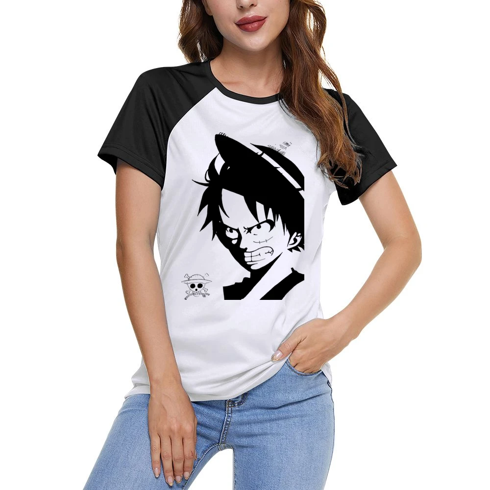 Angry Monkey D Lufffy One Piece straw hat pirates Women Ladies Short Sleeve T-Shirt
